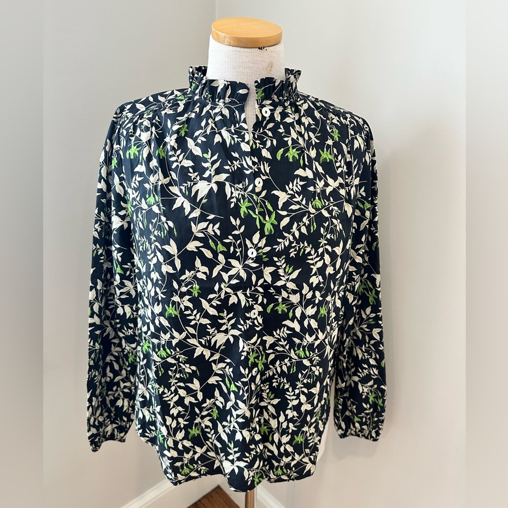 NWT Tuckernuck Women’s Cotton Preppy Floral Verdant Iris Avalon Blouse XXS - Picture 3 of 13